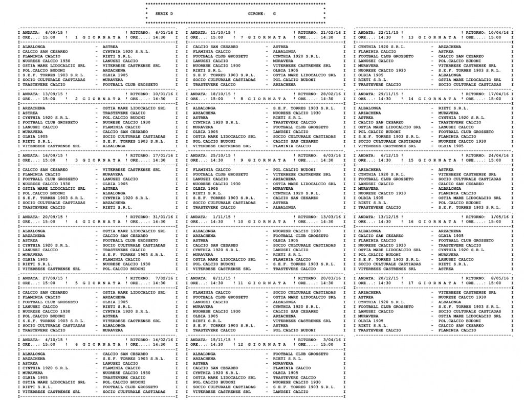 calendario Serie D girone G 2015-16