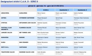Designazioni arbitrali 33ª giornata Serie D girone G
