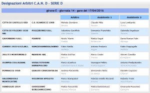Le designazioni arbitrali della 31^ giornata del girone E di Serie D - stagione 2015-16