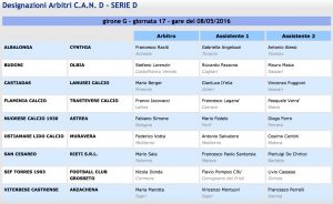 designazioni arbitrali 34ª giornata girone G Serie D 2015-2016