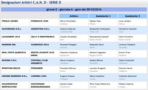 designazioni arbitrali 6ª giornata Serie D girone E