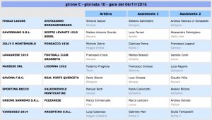 designazioni arbitrali 10ª giornata Serie D girone E 2016-17