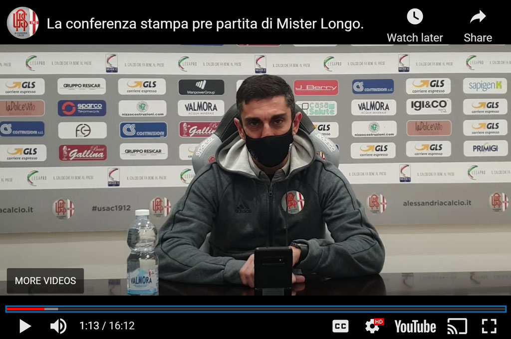 Longo, allenatore alessandrino, nella conferenza stampa alla vigilia di Us Grosseto-Alessandria