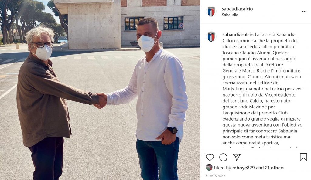 Alluni e Ricci - Sabaudia Calcio profilo Instagram