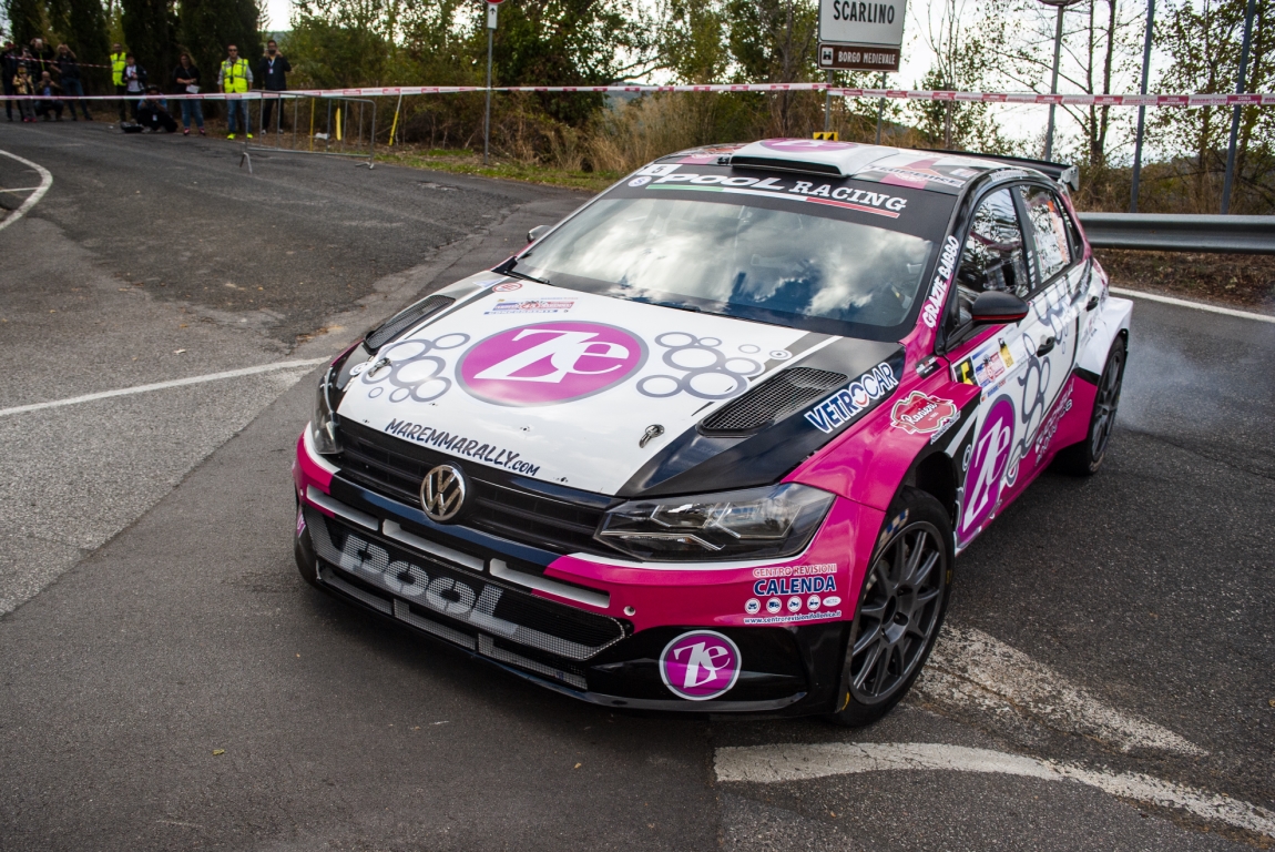 La Volkswagen Polo Gti R5/Rally 2 della Poolracing di Alessandria guidata da Ricaldone con navigatore Floris (foto Marco Ferretti - Maremmarally)