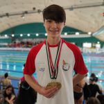vigili del fuoco salvamento a nuoto leonardo conti con le tre medaglia di campione italiano