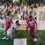 Us Grosseto-Florentia Viola 2 a 0 – Riganò cade tra Garaffoni (a sinistra) e Chadi